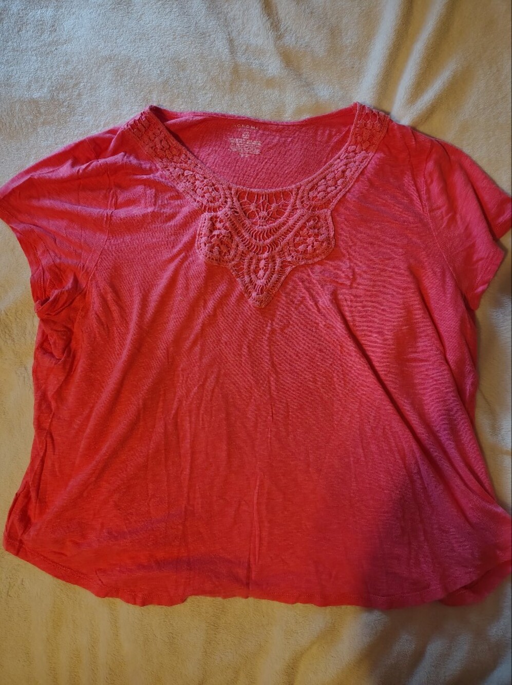 Sonoma Coral Crochet-Yoke Short Sleeve Tee